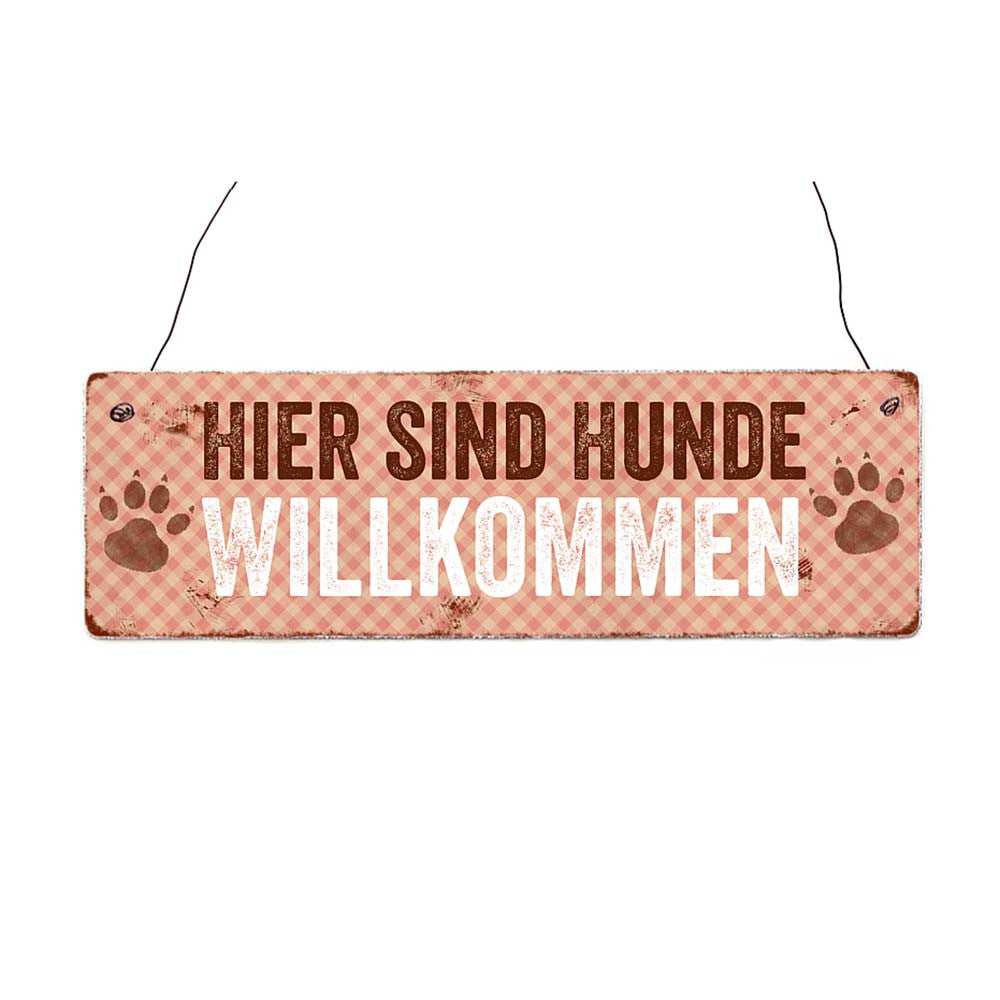 Holzschild „Hunde willkommen"