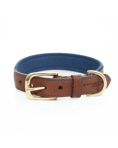 Leder-Hundehalsband gepolstert - Navy - Ruff and Tumble