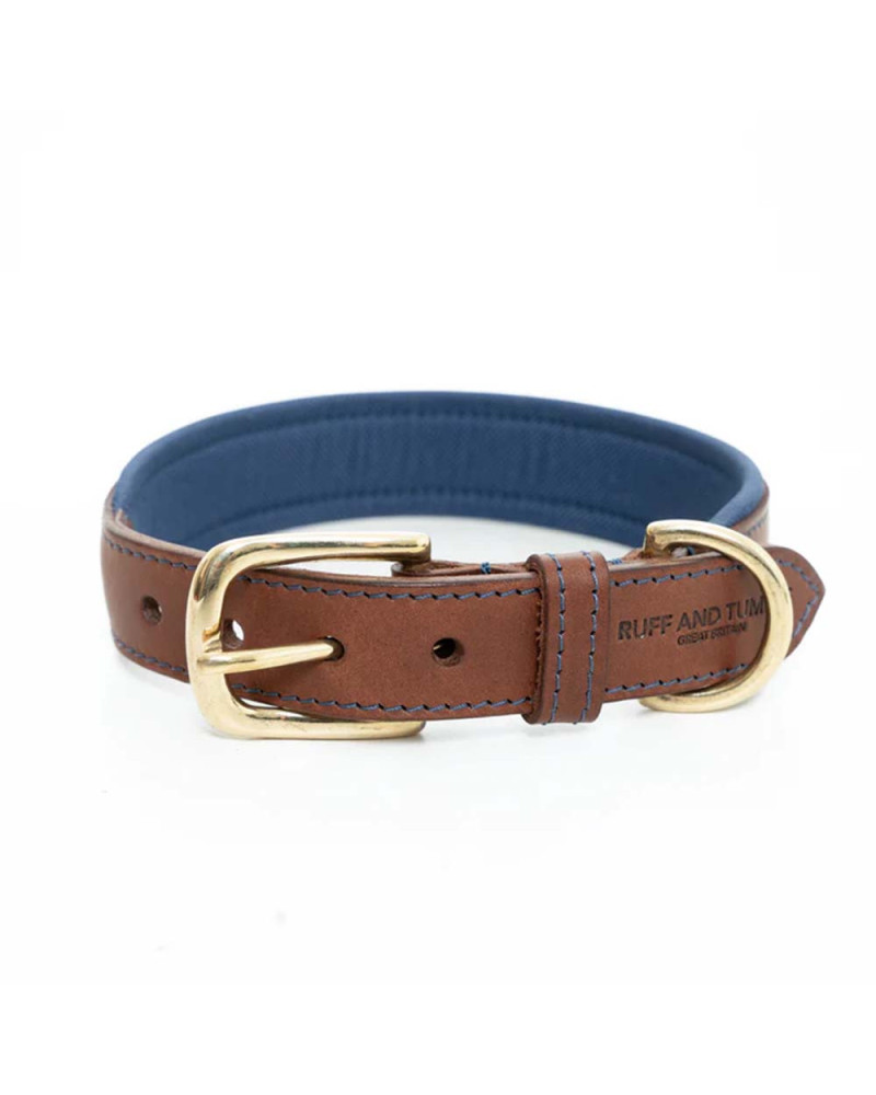 Leder-Hundehalsband gepolstert - Navy - Ruff and Tumble