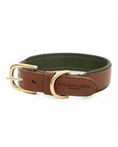 Leder-Hundehalsband gepolstert - Olive - Ruff and Tumble