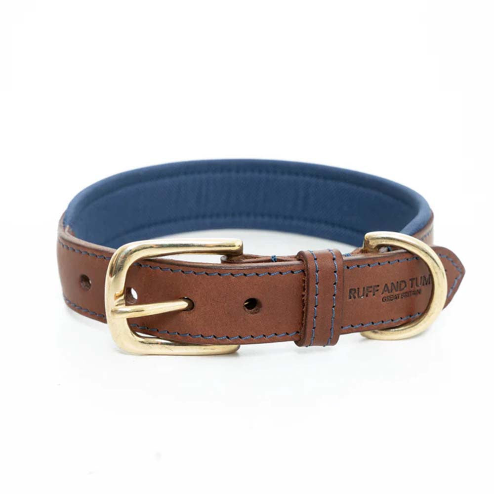 Collier pour chien en cuir rembourré - Bleu marine - Ruff and Tumble