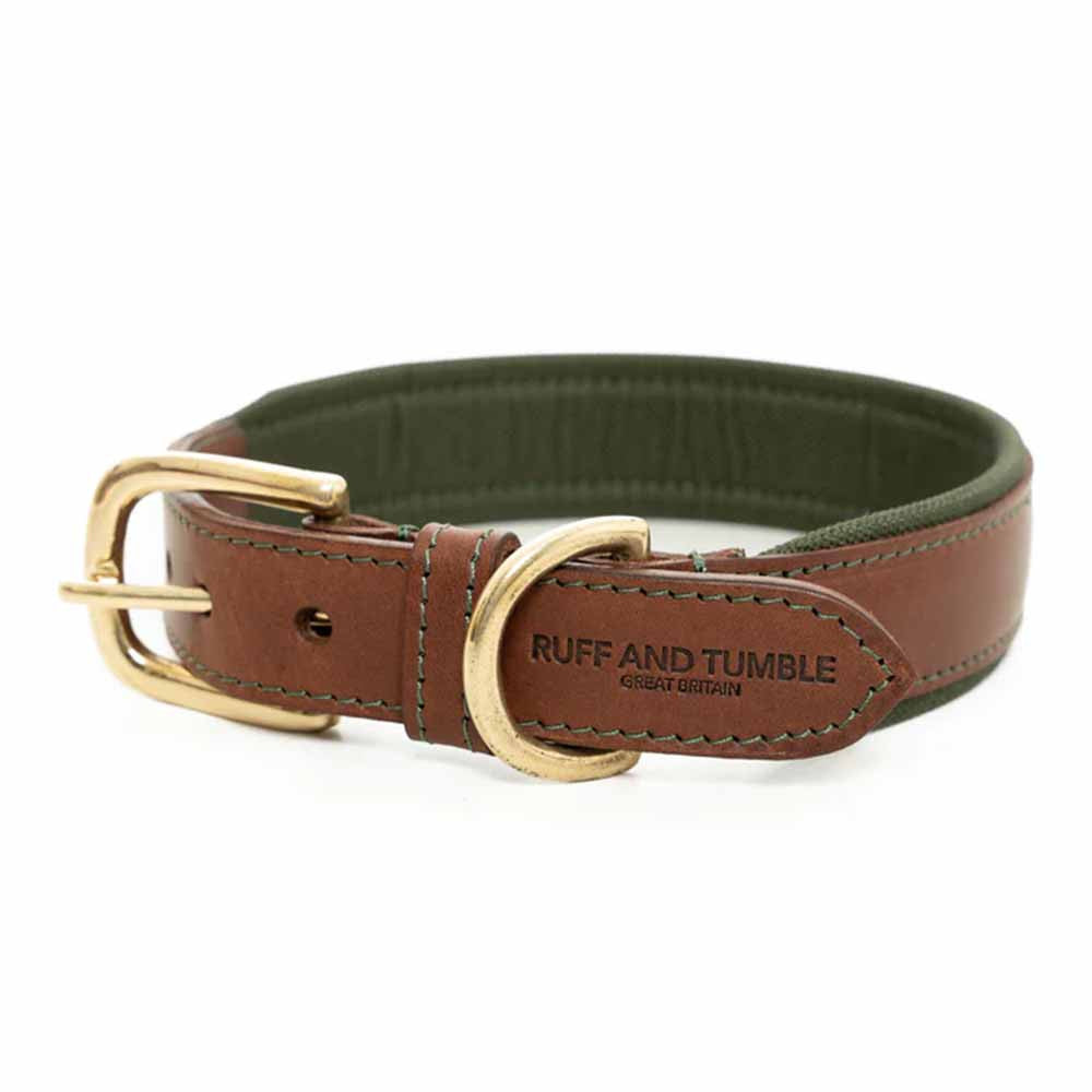 Collier en cuir rembourré pour chien - Olive - Ruff and Tumble