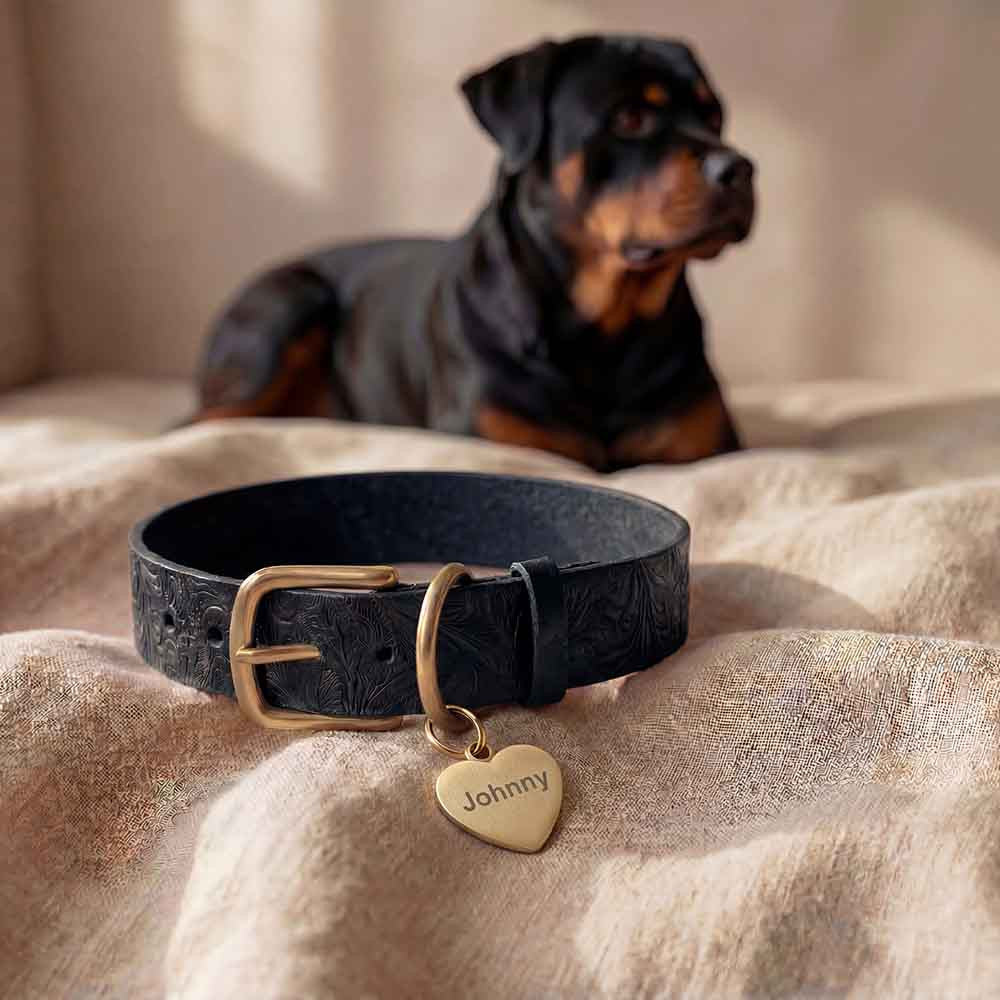 Floral Leather Dog Collar with Tag - Doggy with Style