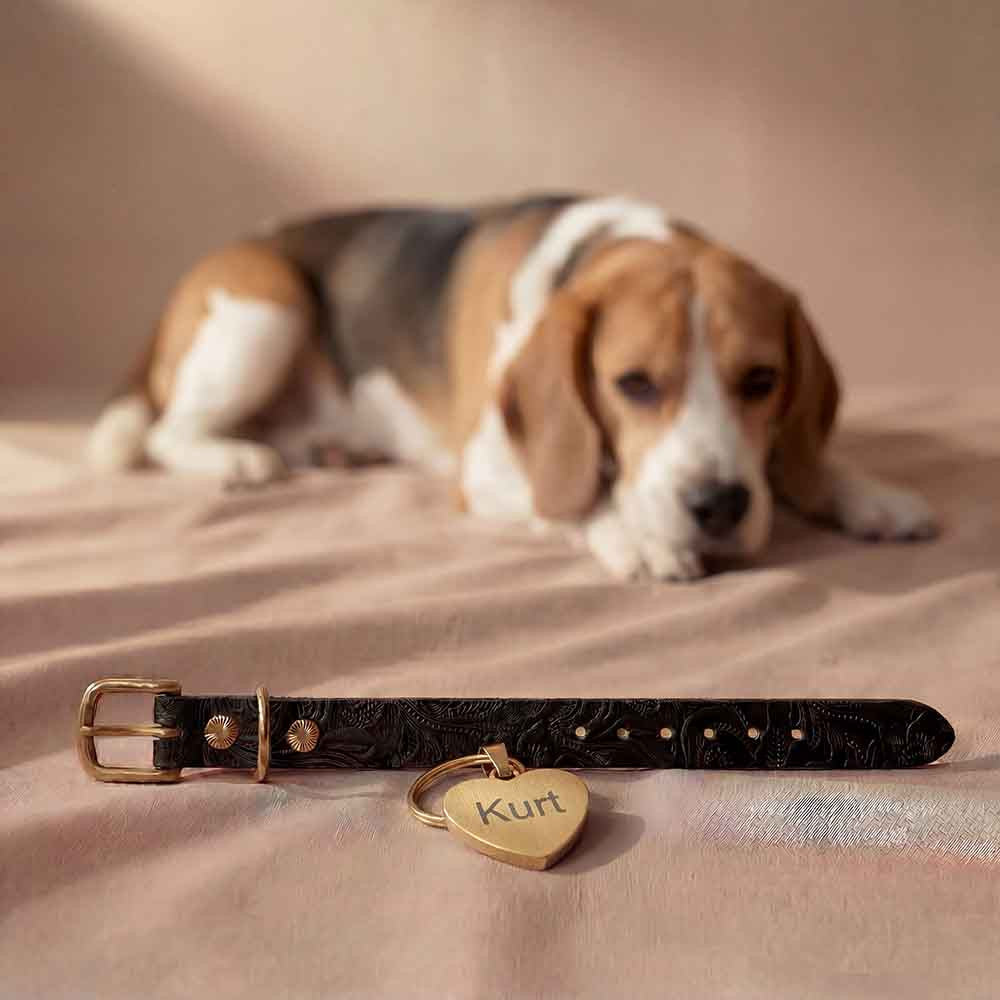 Floral Leather Dog Collar with Tag - Doggy with Style